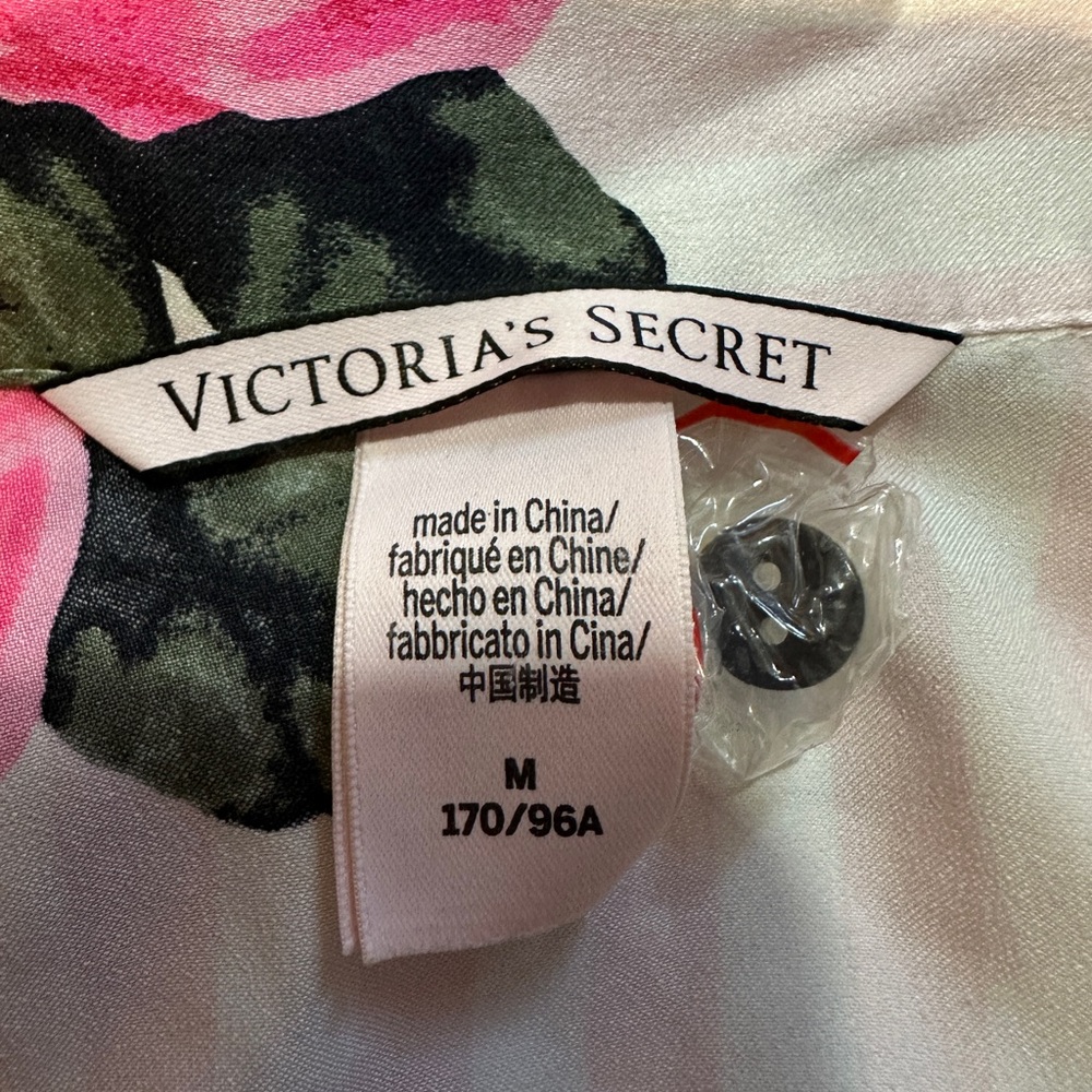 Victoria's Secret Pale Pink Striped Floral Silk Feel Romper Pajamas One Piece M - Picture 15 of 16